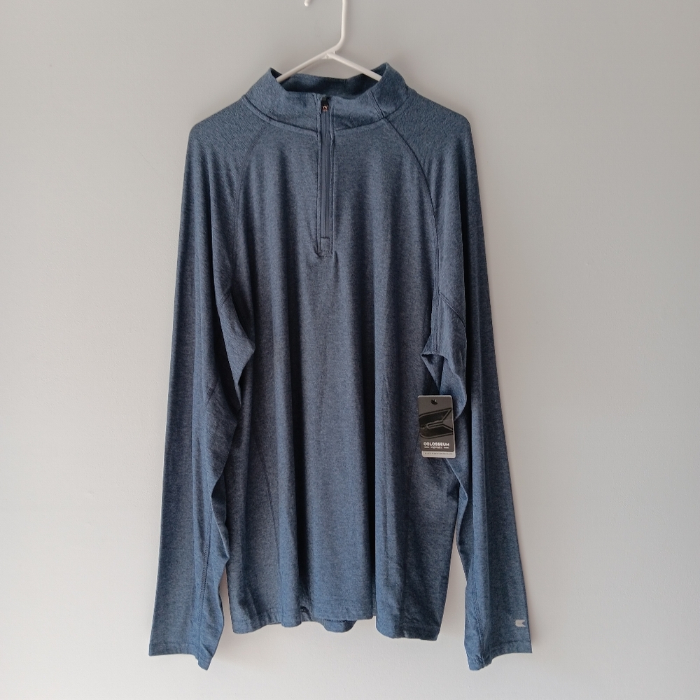 Colosseum Mock-Neck 1/4 Zip Long Sleeve High Performance Tee Shirt Blue XL